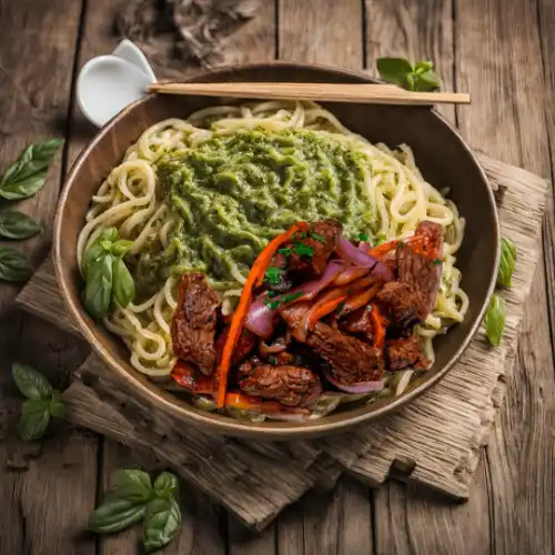 Lomo Saltado con Tallarines Verdes