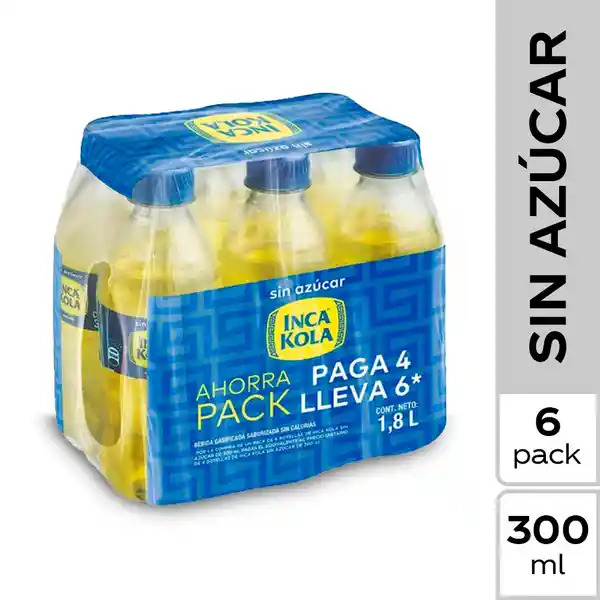 Inca Kola Gaseosa Sin Azúcar Pack 6x300ml