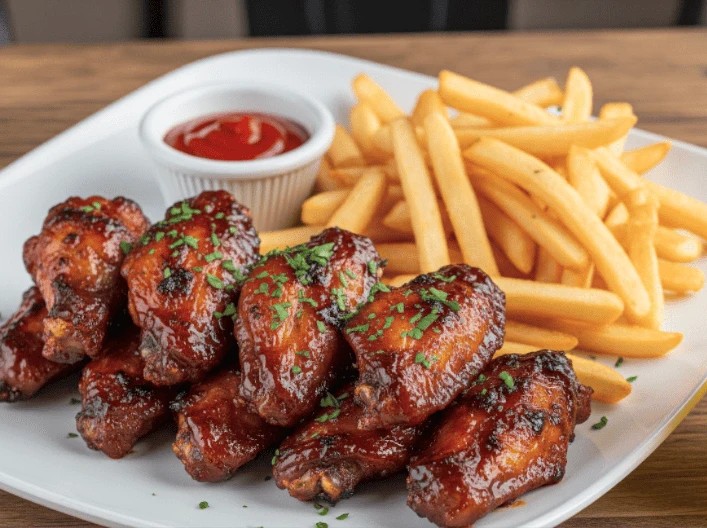 8 Alitas Brouche + Papas Fritas