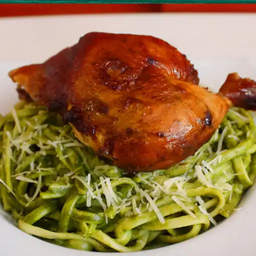 Pasta al pesto con 1/4 pollo a la brasa