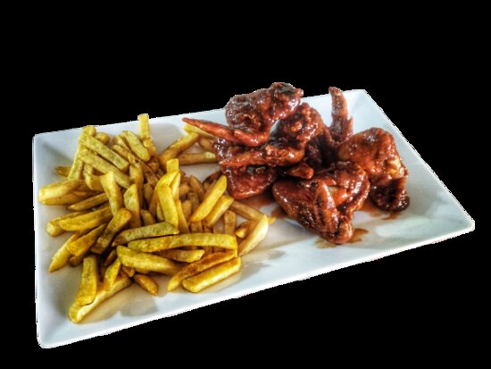 12 alitas bbq + papas fritas