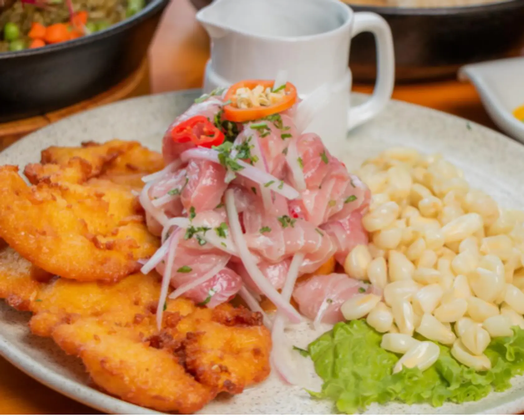 Tortitas de choclo con ceviche