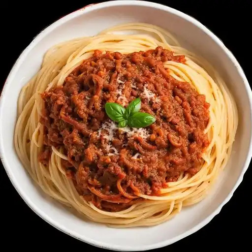 Pasta boloñesa con 1/4 pollo a la brasa