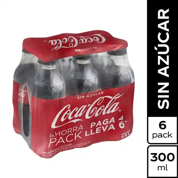 Coca-Cola Gaseosa sin Azúcar Six Pack 300 mL